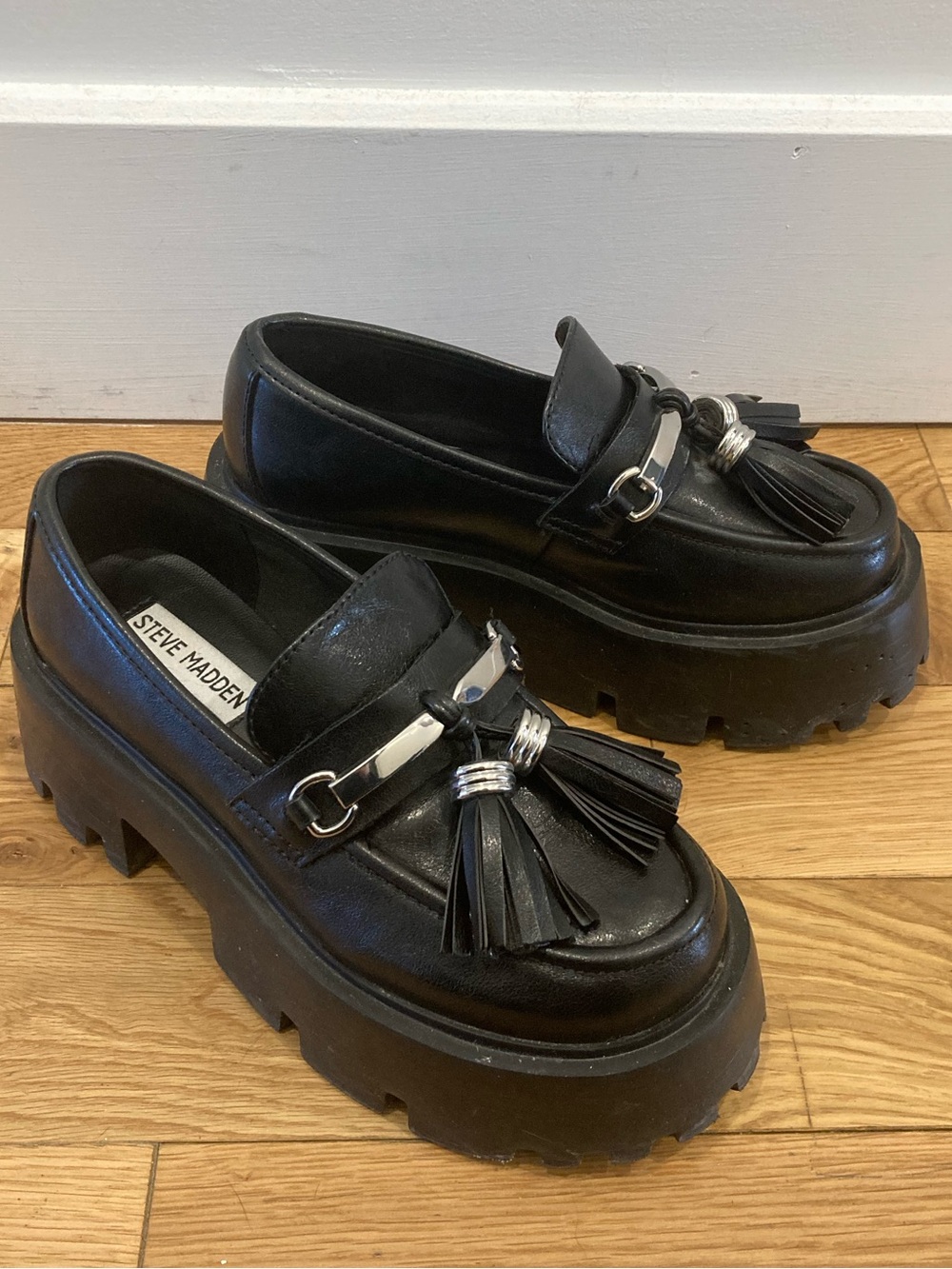 Steve Madden - Leather Tassel Platform Loafers - Picture 2 of 3